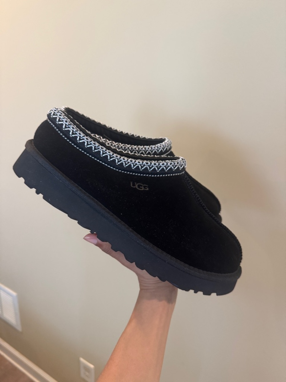 UGG Black Suede Slip-On Clog with Contrasting Trim